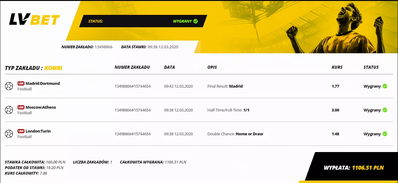 Wirtualny soccer w LVBET. Wygrana bez kodu promocyjnego.