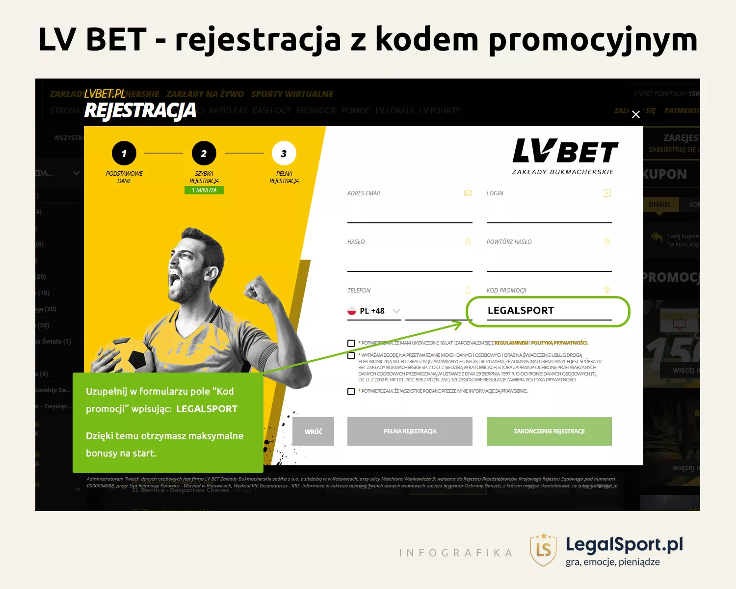 Formularz internetowy do zarejestrowania się w LVBET