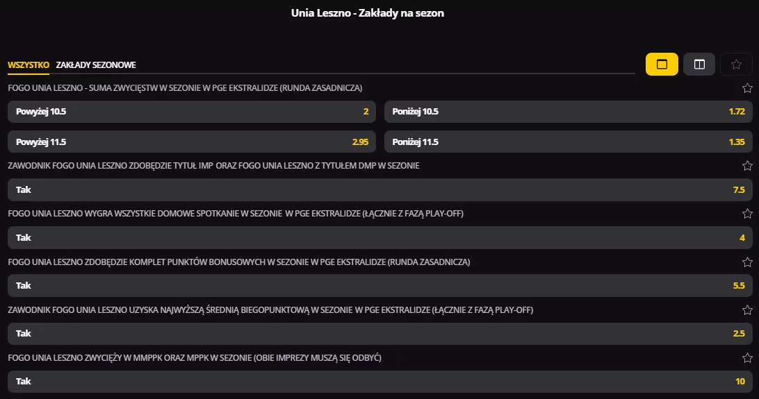 Zakłady jakie można zawierać w LVBET na Unię Leszno