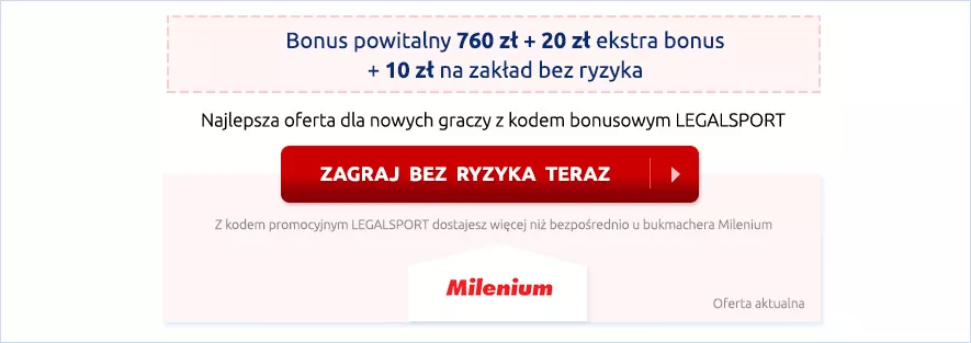 Oferta na start z kodem w Milenium Zakłady Bukmacherskie - infografika