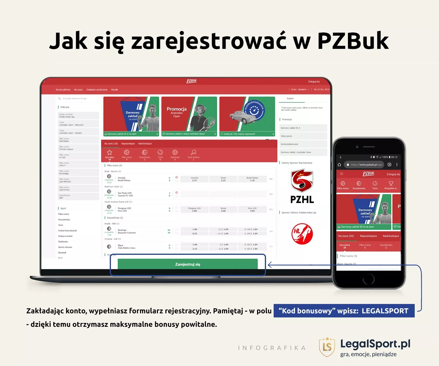 Polskie Zakłady Bukmacherskie - rejestracja konta typerskiego - infografika
