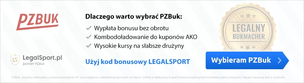 Baner przedstawiający korzyści związane z rejestracją w PZBuk Online z kodem LEGALSPORT