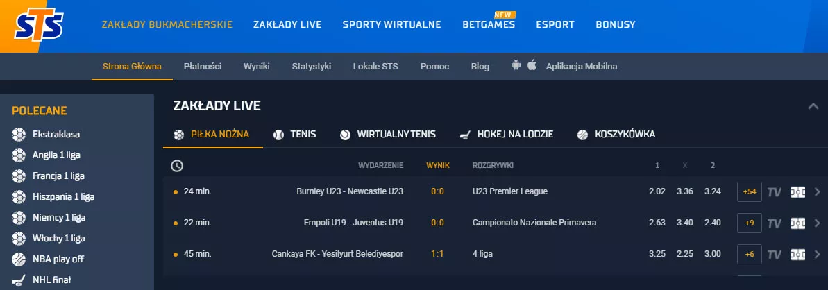 Wybór zakładów do obstawiania na sts.pl za bonusy z wpisanego kodu