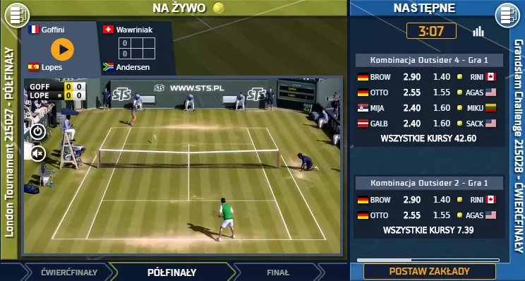 Wirtualny tenis ziemny w zakładach bukmacherskich - wersja od bukmachera STS