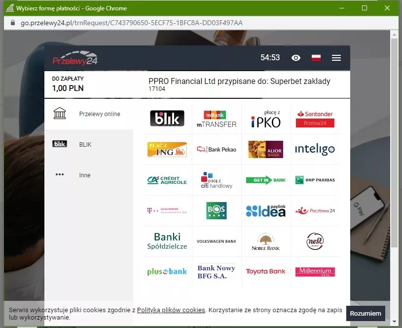 Infografika - przelew depozytu metodą Przelewy24