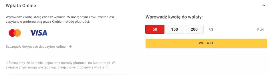 Infografika - wybór kwoty depozytu w Superbet