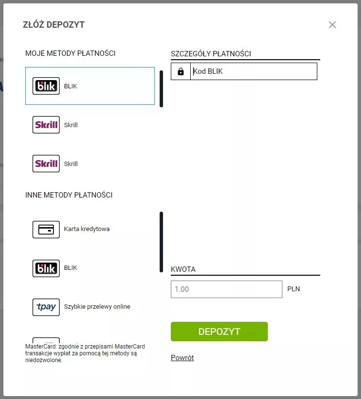 Infografika - zasilenie depozytu w Superbet BLIKiem