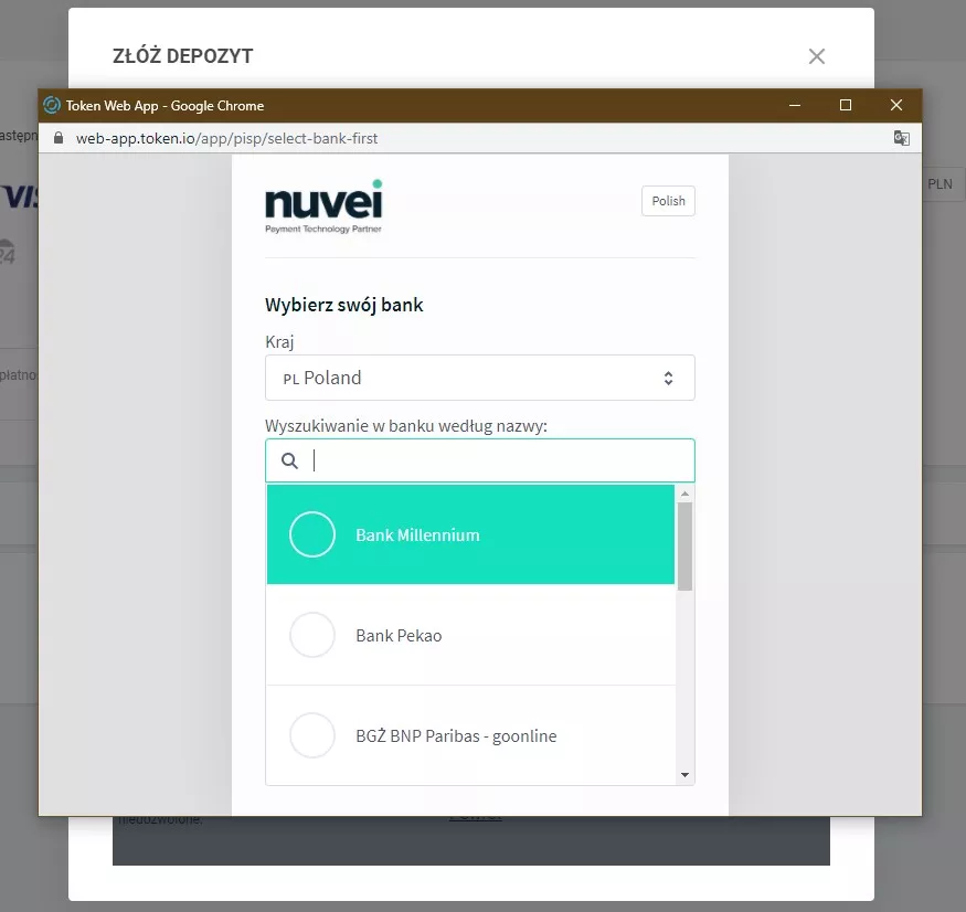 Zasilenie depozytu Metodą Open Banking - krok 2