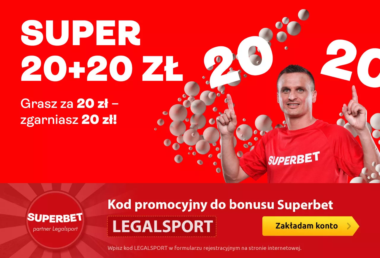 Premia bonusowa za zakłady w Superbet: 20 zł + 20 zł