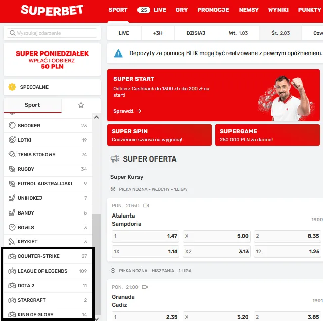 Strona internetowa www na zakłady online w Superbet