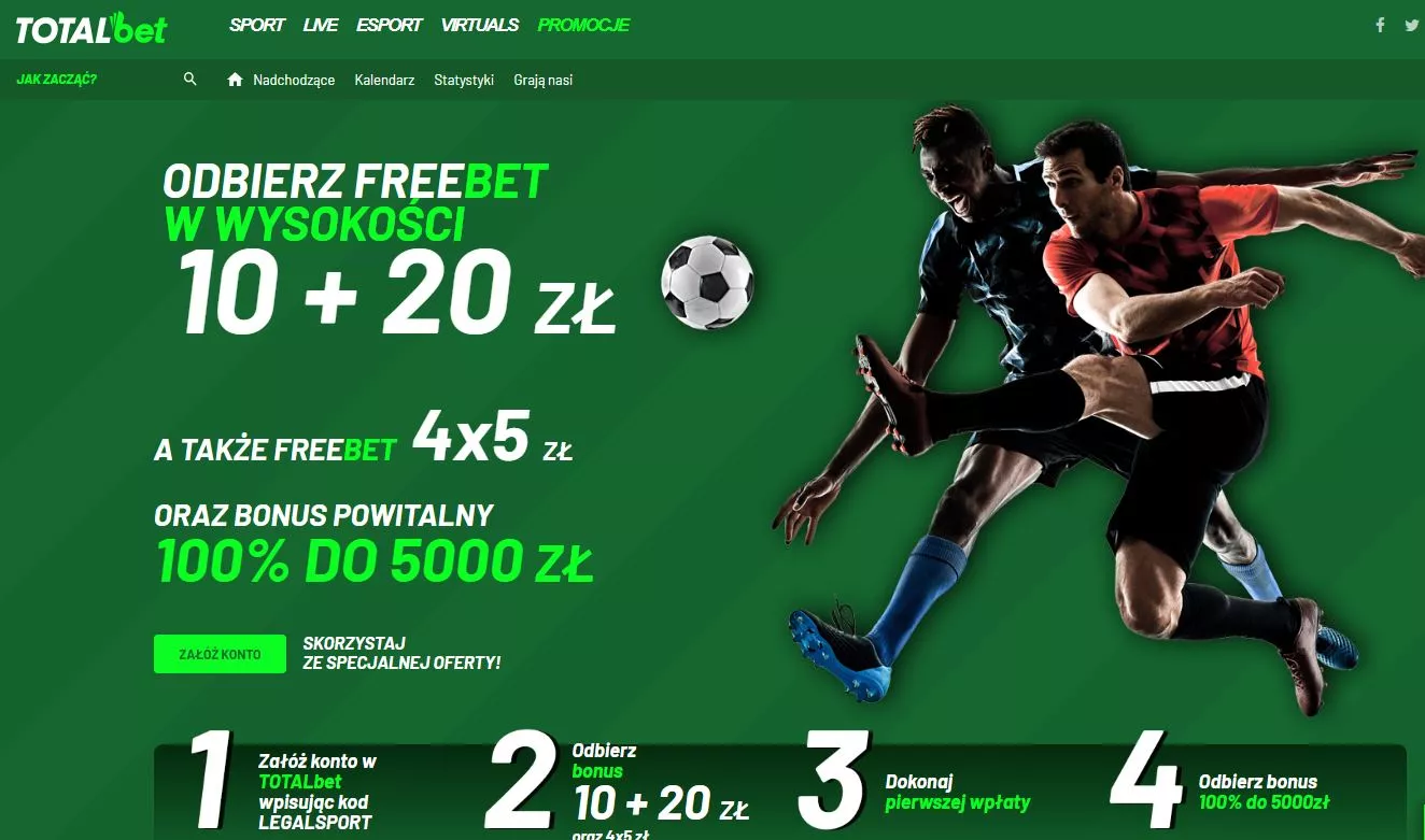 Bonus powitalny 5050 PLN w TOTALbet po rejestracji z kodem