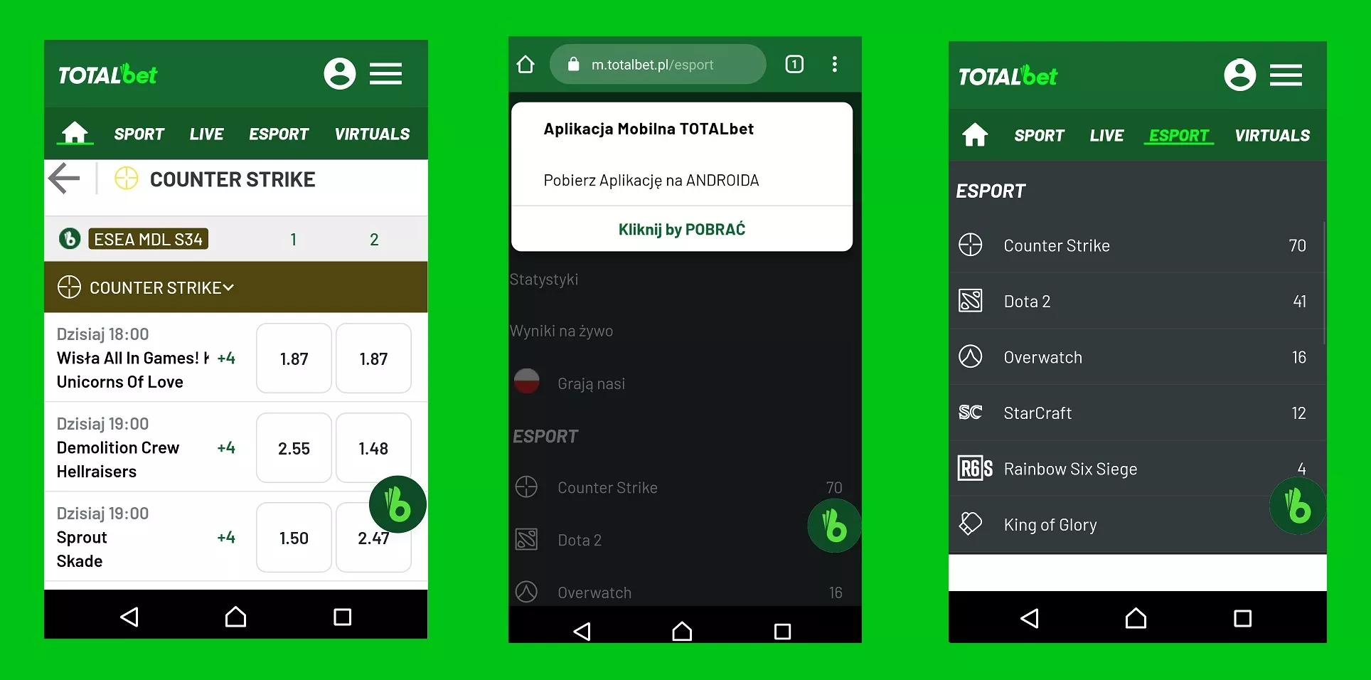 Strona internetowa TOTALbet w wersji mobilnej na telefony komórkowe, tablety, smarftony