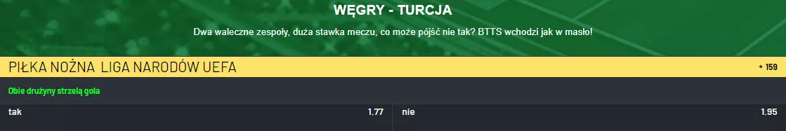 Typy na mecz Węgry Turcja - Liga Narodów w Totalbet i zakłady BTTS