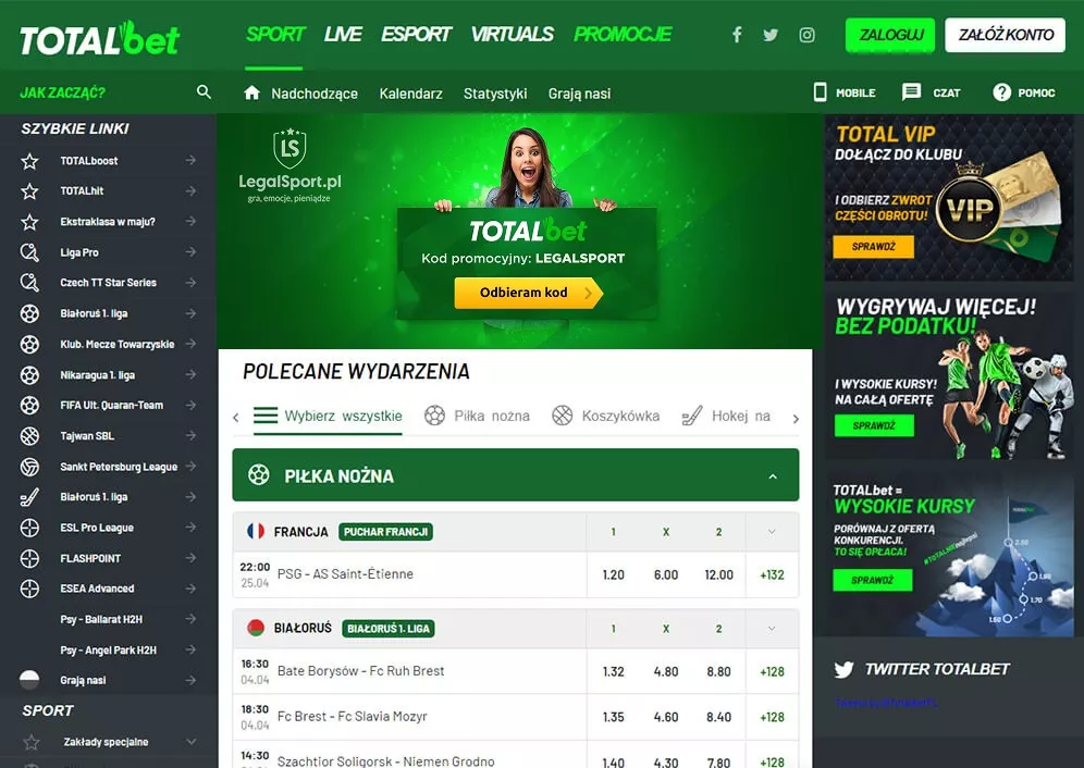 Infografika przedstawiająca korzyści wynikające z odbioru promocji startowej w TOTALBET z kodem promocyjnym >> LEGALSPORT