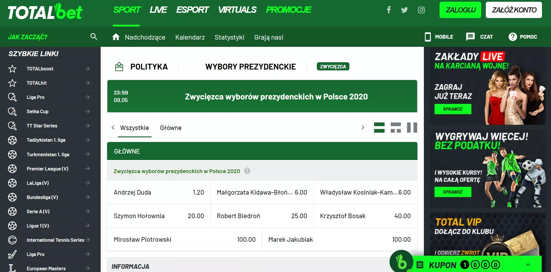 Oferta na piłkę nożną w TOTALbet Zakłady Bukmacherskie