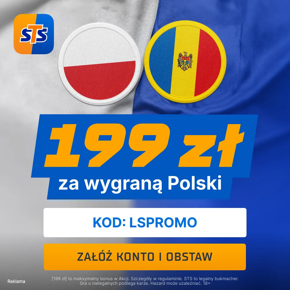 Okazja! Bukmacher STS płaci 199 zł jeśli Polska pokona Mołdawię