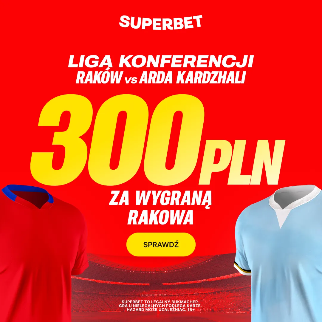 Superbet: Bonus 300 PLN za zwycięstwo Rakowa Częstochowa w meczu z Arda Kardzhali