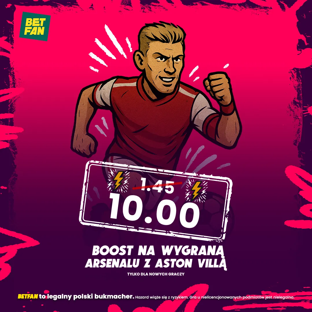 Kurs 10.0 na wygraną Arsenalu z Aston Villą w BETFAN