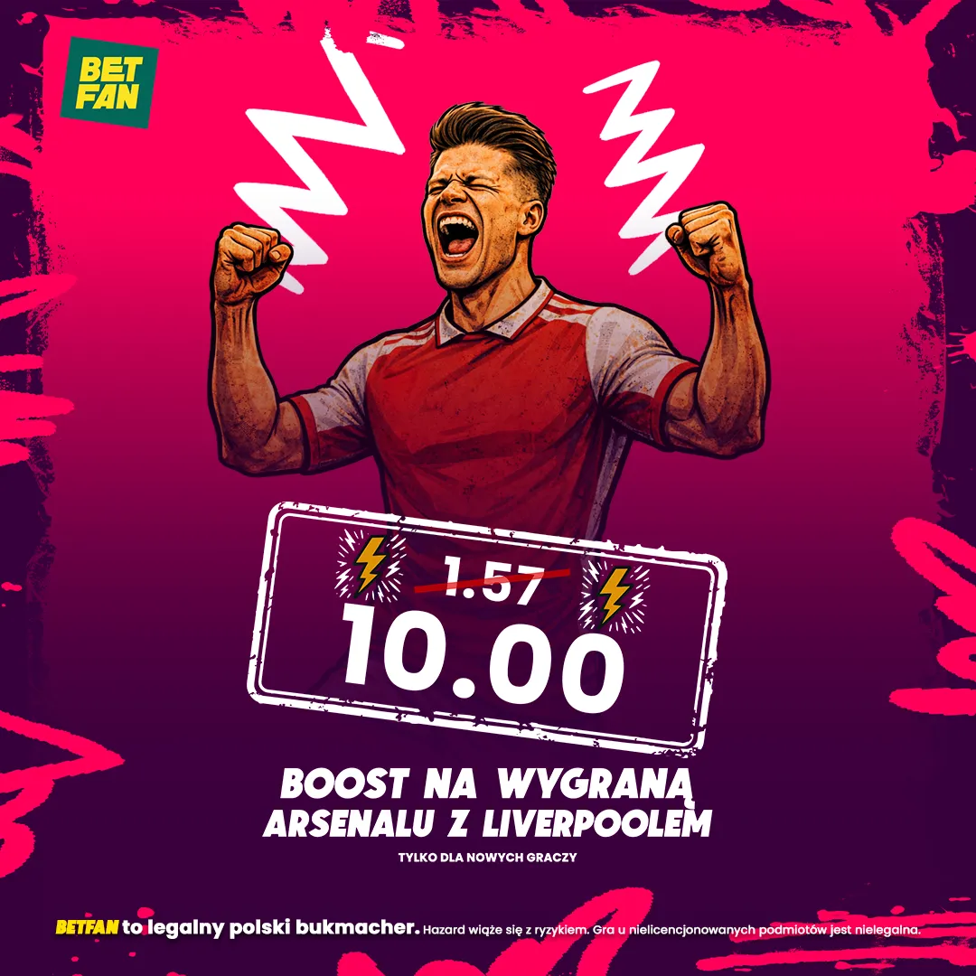 Kurs 10.0 na wygraną Arsenalu z Liverpoolem w BETFAN