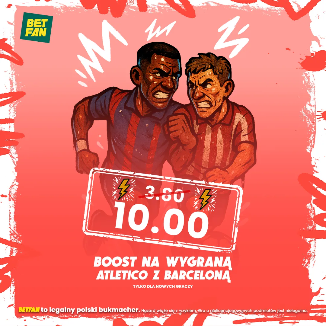 Kurs 10.0 na wygraną Atletico Madryt z FC Barceloną od BETFAN