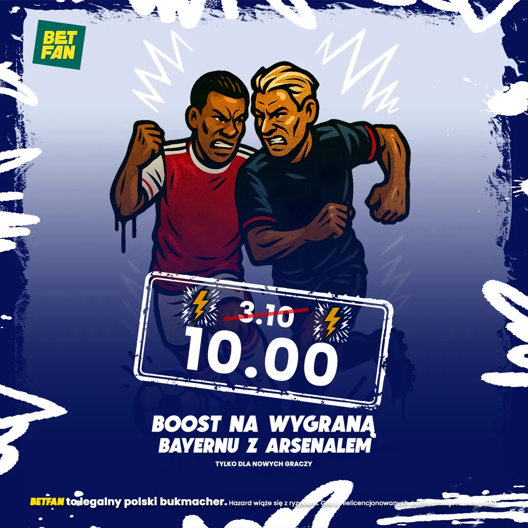 Kurs 10.0 na wygraną Bayernu z Arsenalem od BETFAN