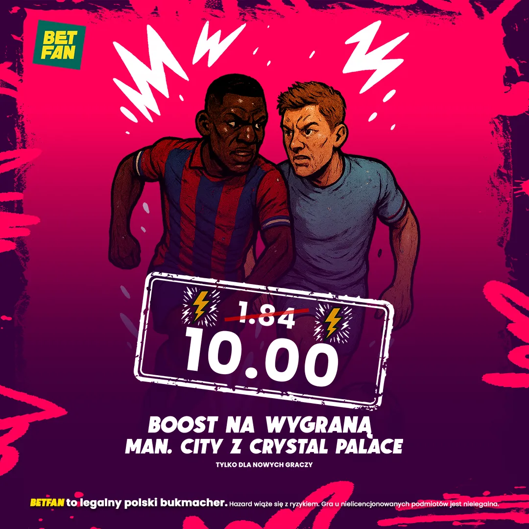 Kurs 10.0 na wygraną Manchesteru City z Crystal Palace od BETFAN
