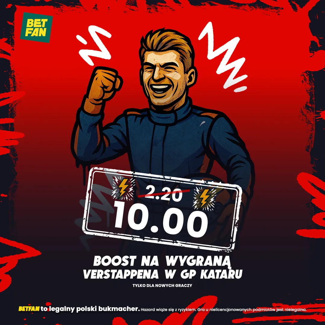 Kurs 10.0 na wygraną Verstappena w GP Kataru od BETFAN