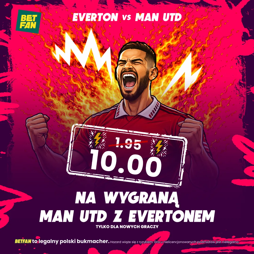 Kurs 10.00 na wygraną Man Utd z Evertonem w BETFAN