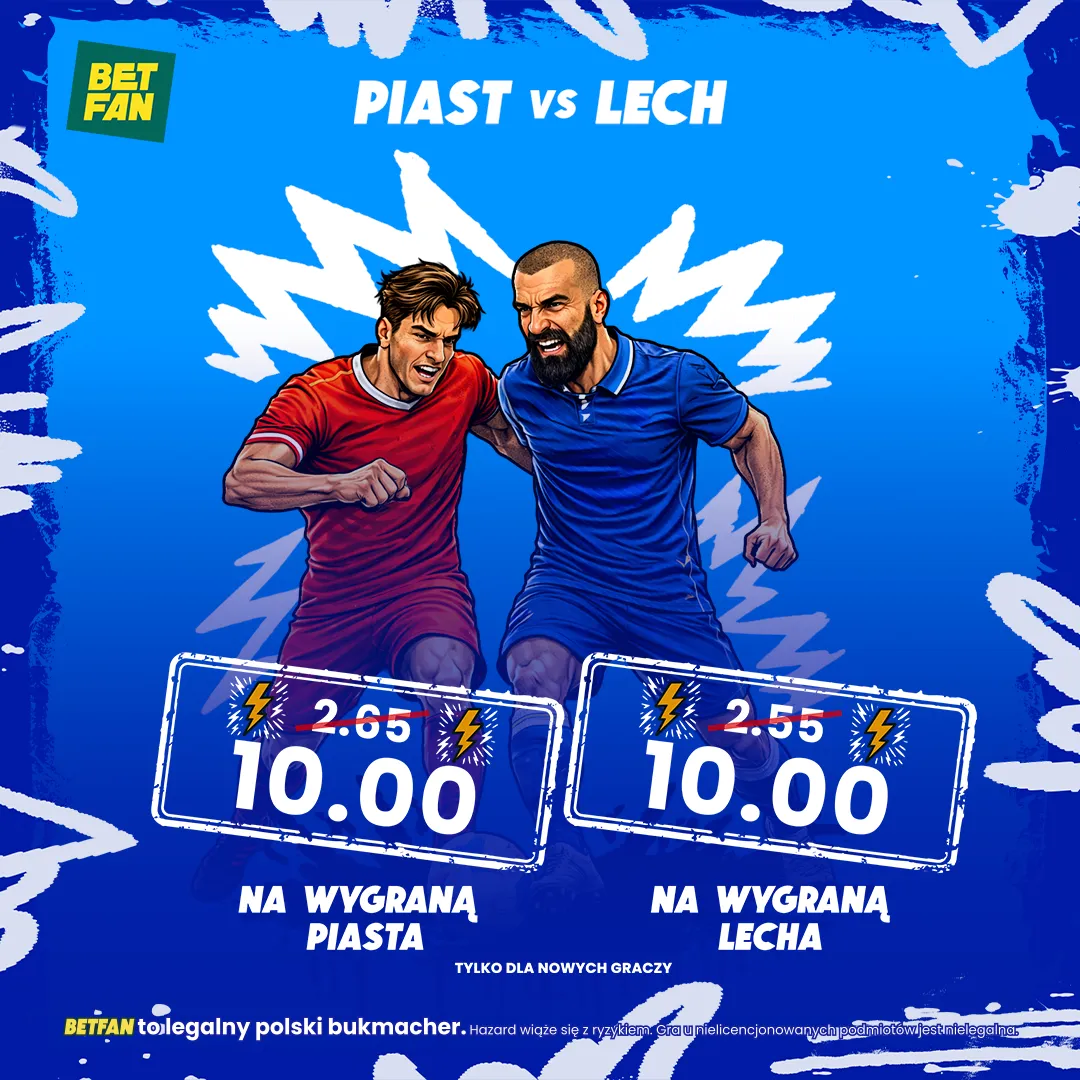 Kurs 10.00 na wygraną Piasta i Lecha w BETFAN