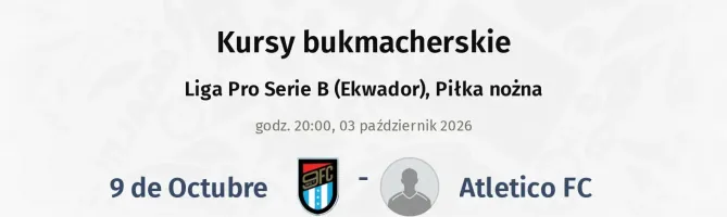 9 de Octubre - Atletico FC kursy bukmacherskie