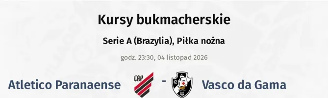Atletico Paranaense - Vasco da Gama kursy bukmacherskie