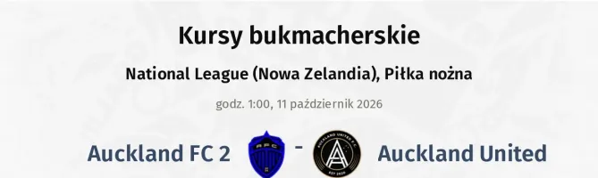 Auckland FC 2 - Auckland United kursy bukmacherskie
