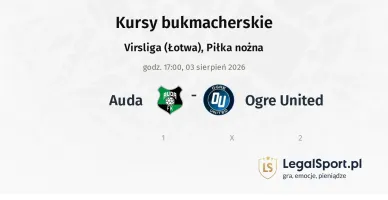 Auda - Ogre United kursy bukmacherskie