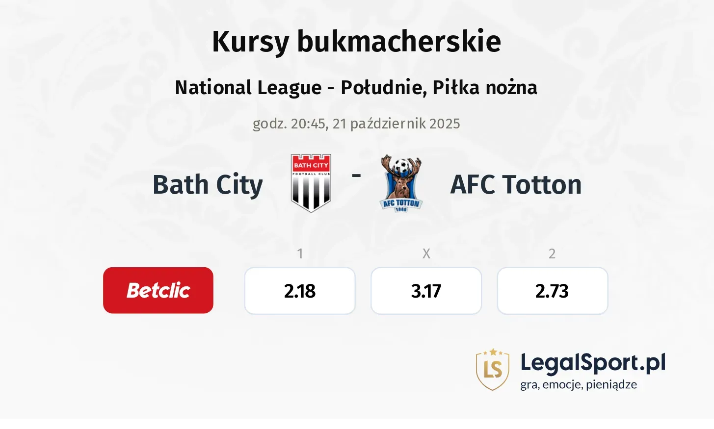 Bath City - AFC Totton kursy bukmacherskie