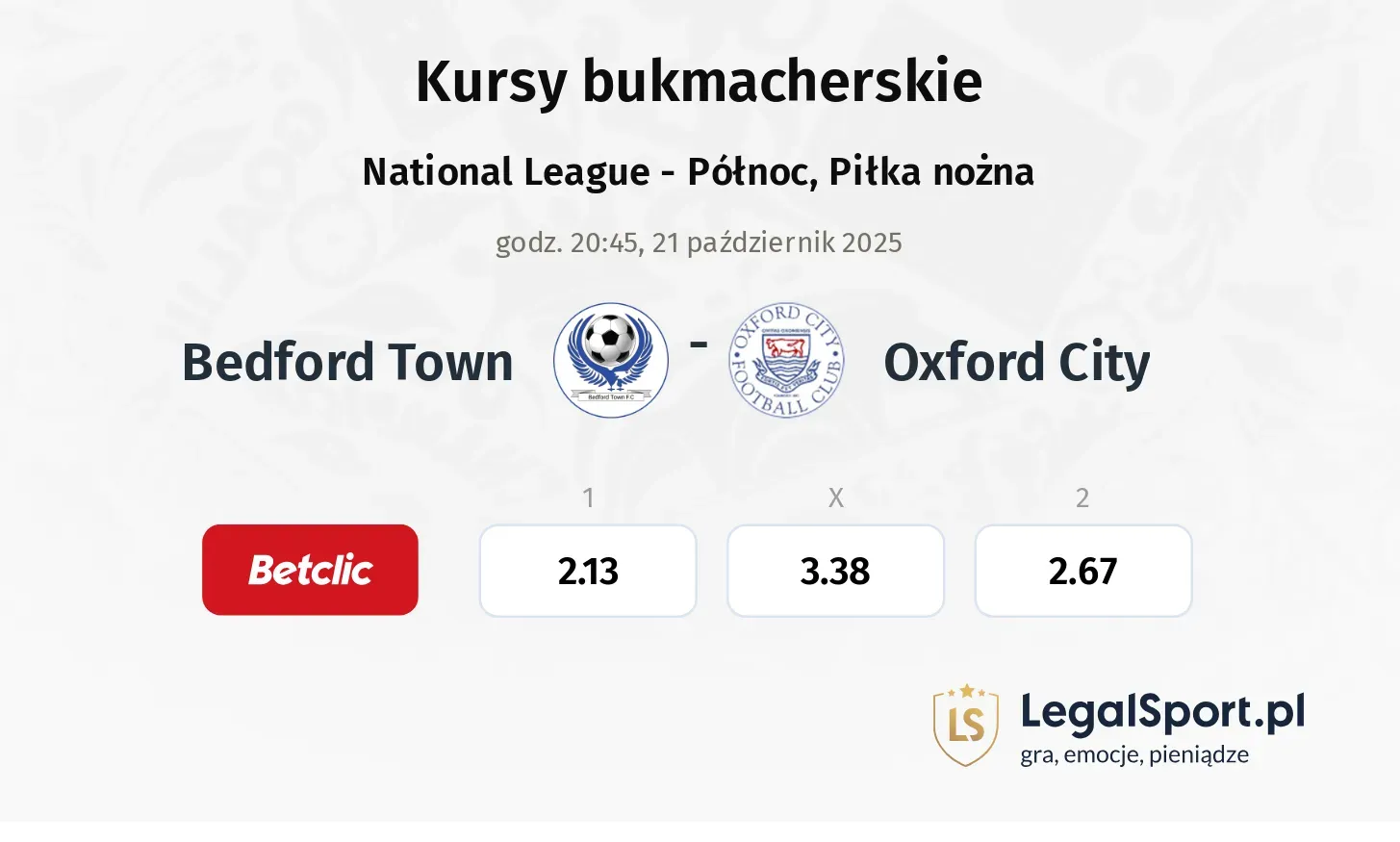 Bedford Town - Oxford City kursy bukmacherskie