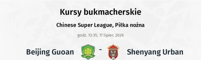 Beijing Guoan - Shenyang Urban kursy bukmacherskie