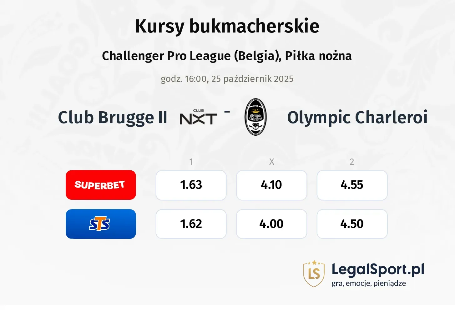 Club Brugge II - Olympic Charleroi kursy bukmacherskie
