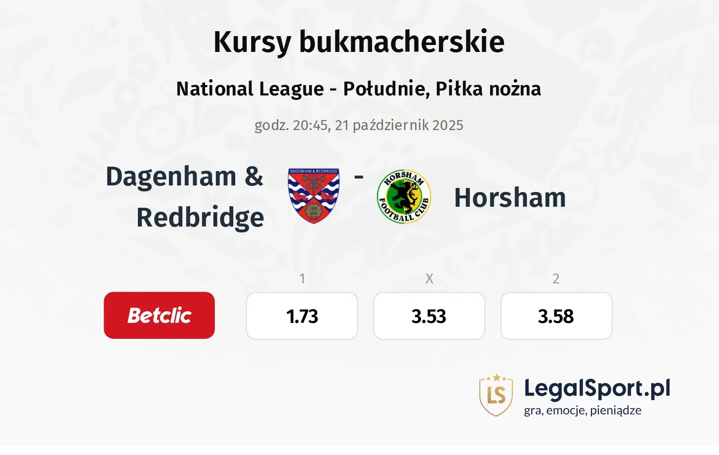 Dagenham & Redbridge - Horsham kursy bukmacherskie