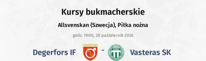 Degerfors IF - Vasteras SK FK kursy bukmacherskie