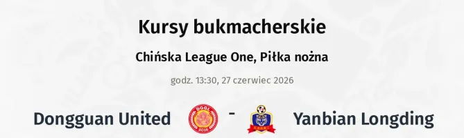 Dongguan United - Yanbian Longding kursy bukmacherskie
