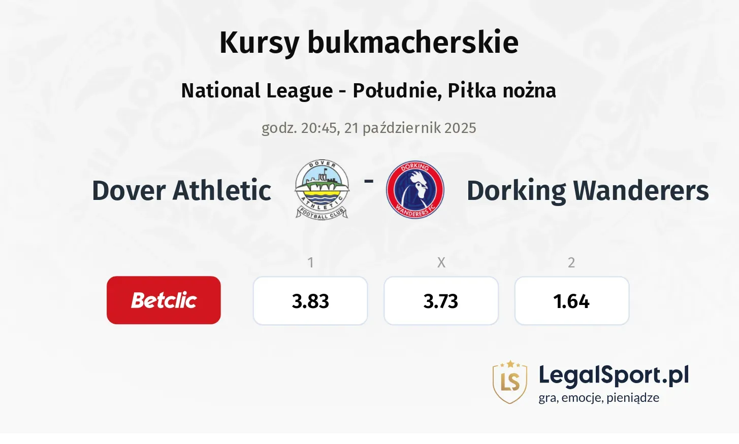 Dover Athletic - Dorking Wanderers kursy bukmacherskie