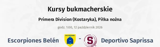 Escorpiones Belén - Deportivo Saprissa kursy bukmacherskie