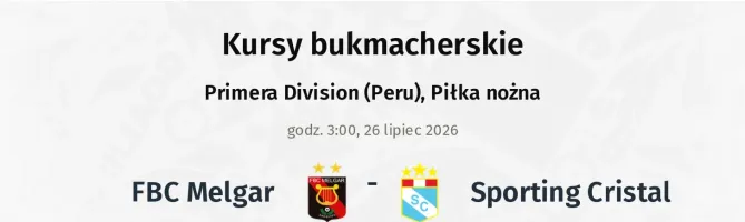 FBC Melgar - Sporting Cristal kursy bukmacherskie