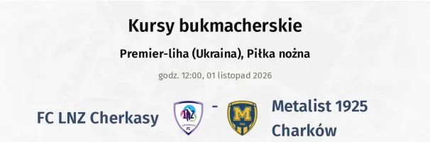 FC LNZ Cherkasy - Metalist 1925 Charków kursy bukmacherskie
