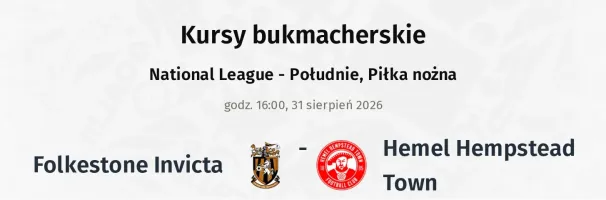 Folkestone Invicta - Hemel Hempstead Town kursy bukmacherskie