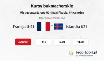 Francja U21 - Islandia U21 kursy bukmacherskie