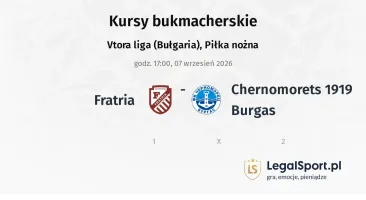 Fratria - Chernomorets 1919 Burgas kursy bukmacherskie