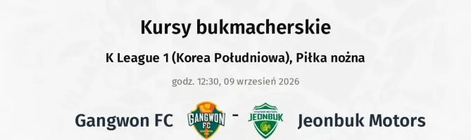 Gangwon FC - Jeonbuk Motors kursy bukmacherskie