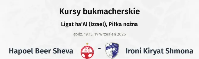 Hapoel Beer Sheva - Ironi Kiryat Shmona kursy bukmacherskie