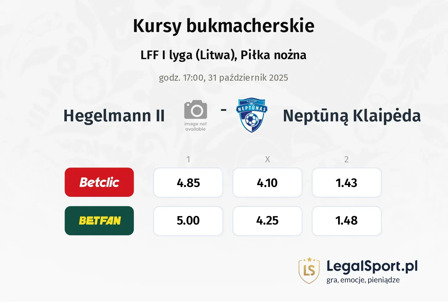 Hegelmann II - Neptūną Klaipėda kursy bukmacherskie